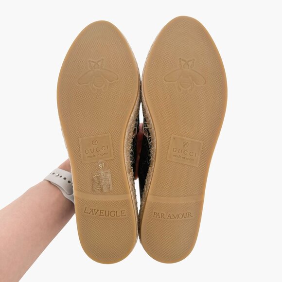 Gucci GG Monogram Espadrille Flats EU 37 US 7 Navy Blue Denim Slip On Rope Shoe - Picture 3 of 11